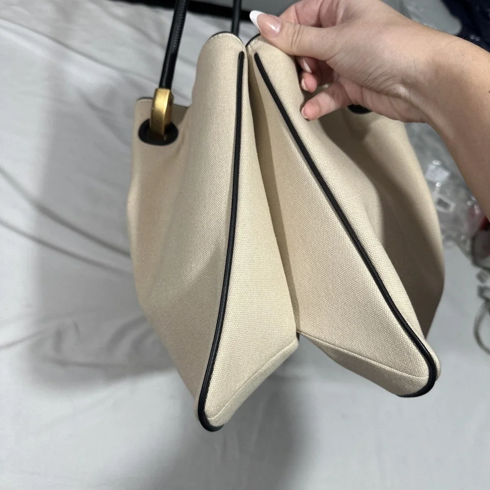 NWT $598 Cult Gaia‎ ASA Canvas & Leather Satchel Large Bag in Beach Nude